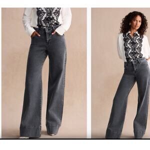 CABI Faded Black Wide Leg Jeans Lennox Jean Size 8 Regular